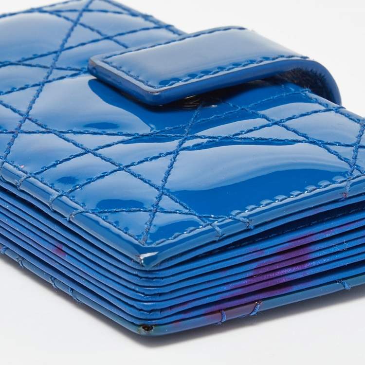 مملوكة مسبقًا Dior Blue Cannage Patent Leather 5 Gusset Card Holder