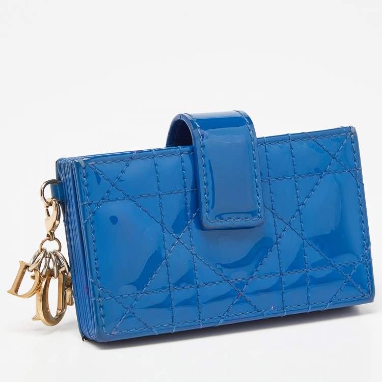 مملوكة مسبقًا Dior Blue Cannage Patent Leather 5 Gusset Card Holder
