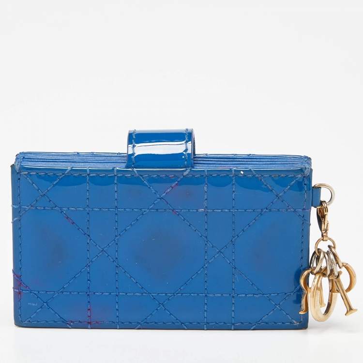 مملوكة مسبقًا Dior Blue Cannage Patent Leather 5 Gusset Card Holder