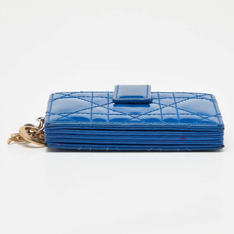 مملوكة مسبقًا Dior Blue Cannage Patent Leather 5 Gusset Card Holder