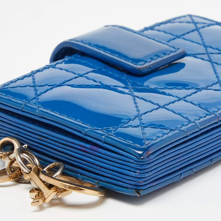 مملوكة مسبقًا Dior Blue Cannage Patent Leather 5 Gusset Card Holder
