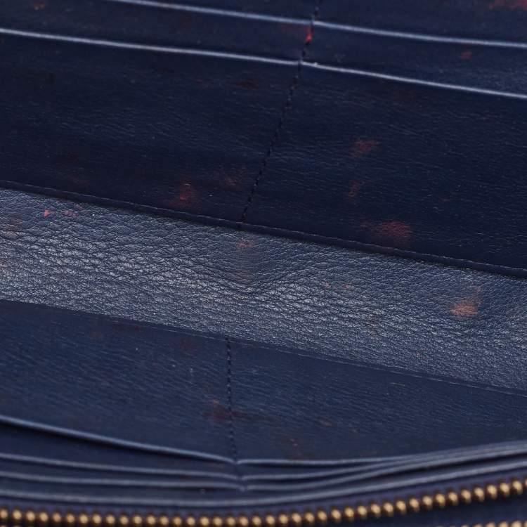 Pre Owned Dior Navy Blue Leather Studded Lady Dior Wallet on Chain