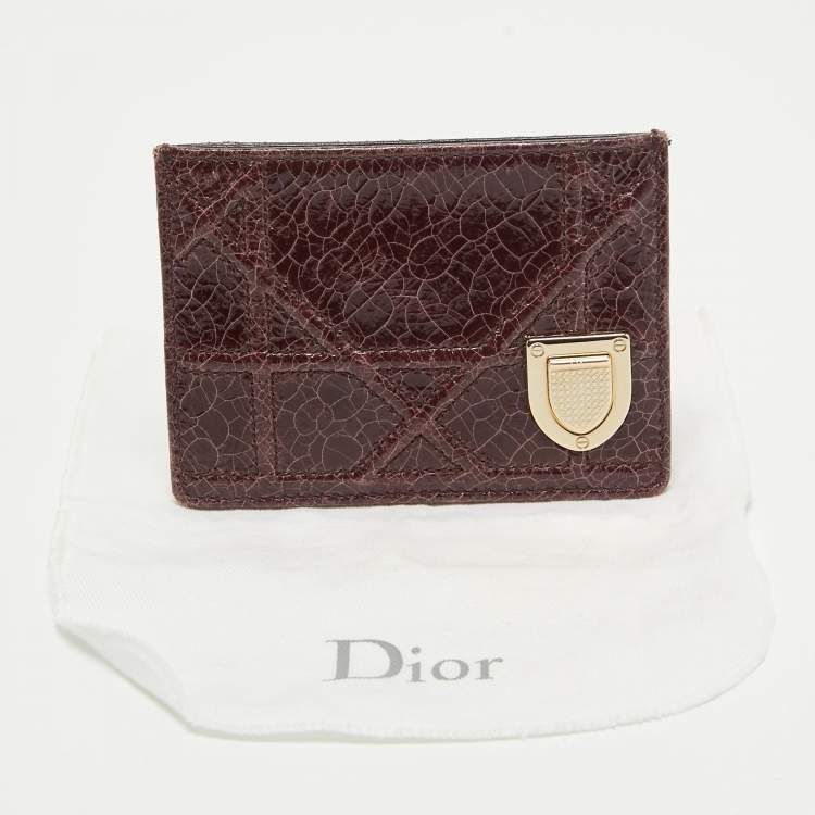 Pre Owned Dior Burgundy Crackled Patent Leather Diorama Card Holder 
