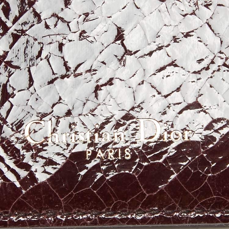 Pre Owned Dior Burgundy Crackled Patent Leather Diorama Card Holder 