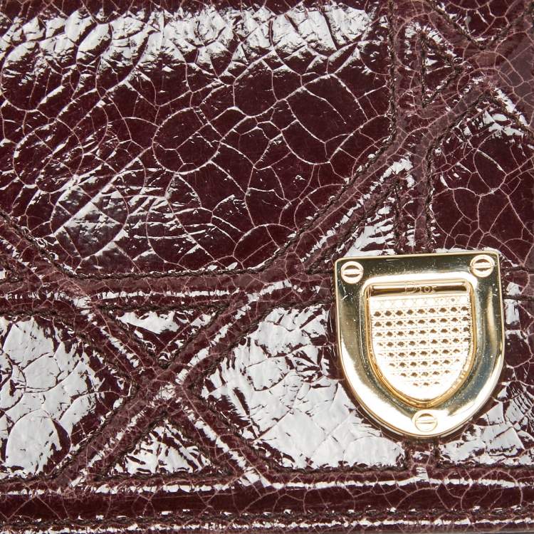 Pre Owned Dior Burgundy Crackled Patent Leather Diorama Card Holder 