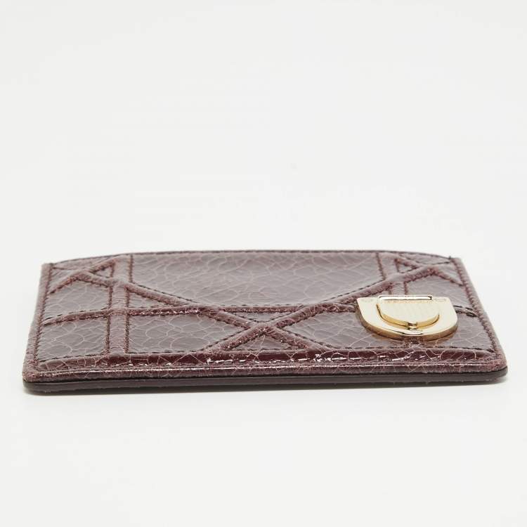 Pre Owned Dior Burgundy Crackled Patent Leather Diorama Card Holder 