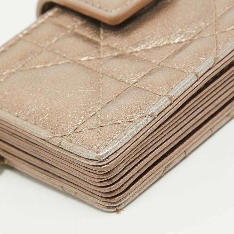 Pre Owned Dior Metallic Cannage Leather Lady Dior 5 Gusset Card Holder