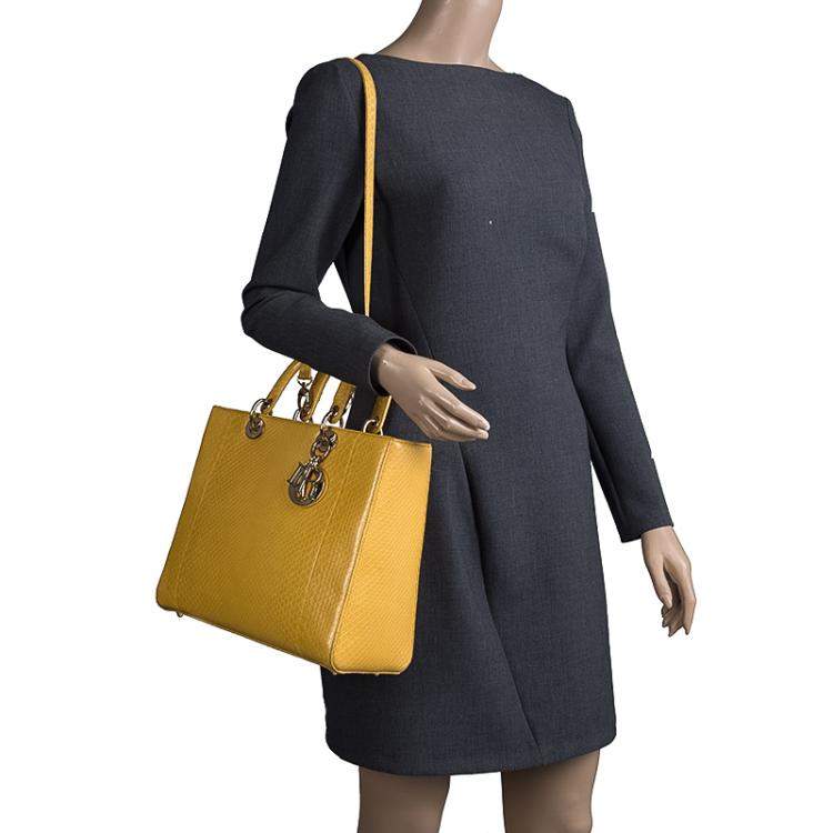 Pre Owned Dior Yellow Python Large Lady Dior Tote