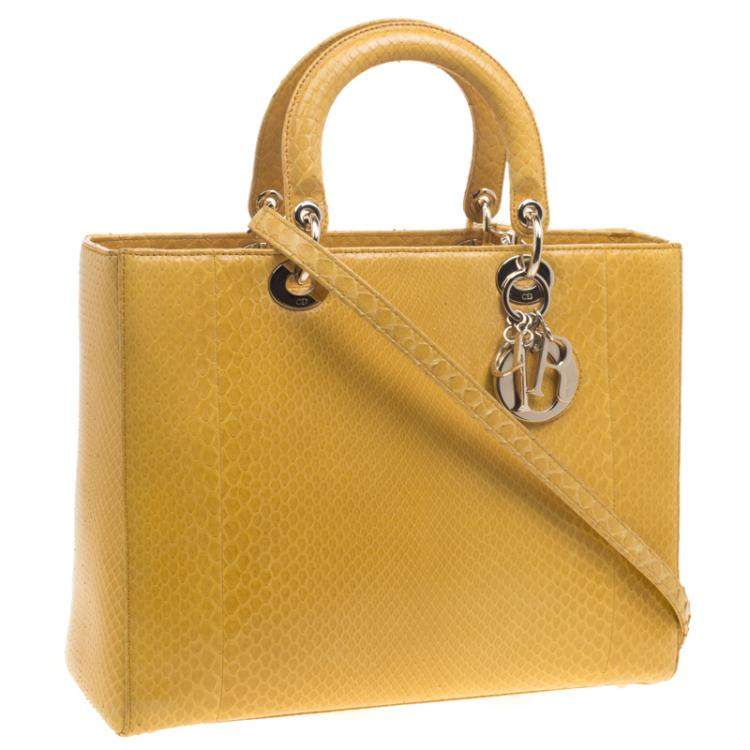 Pre Owned Dior Yellow Python Large Lady Dior Tote