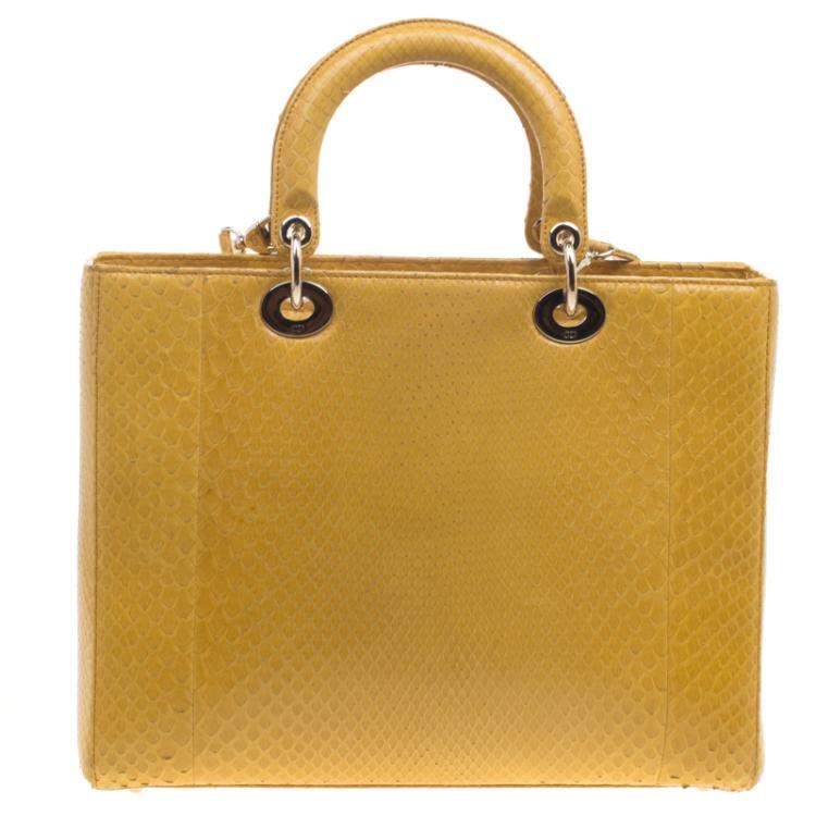 Pre Owned Dior Yellow Python Large Lady Dior Tote