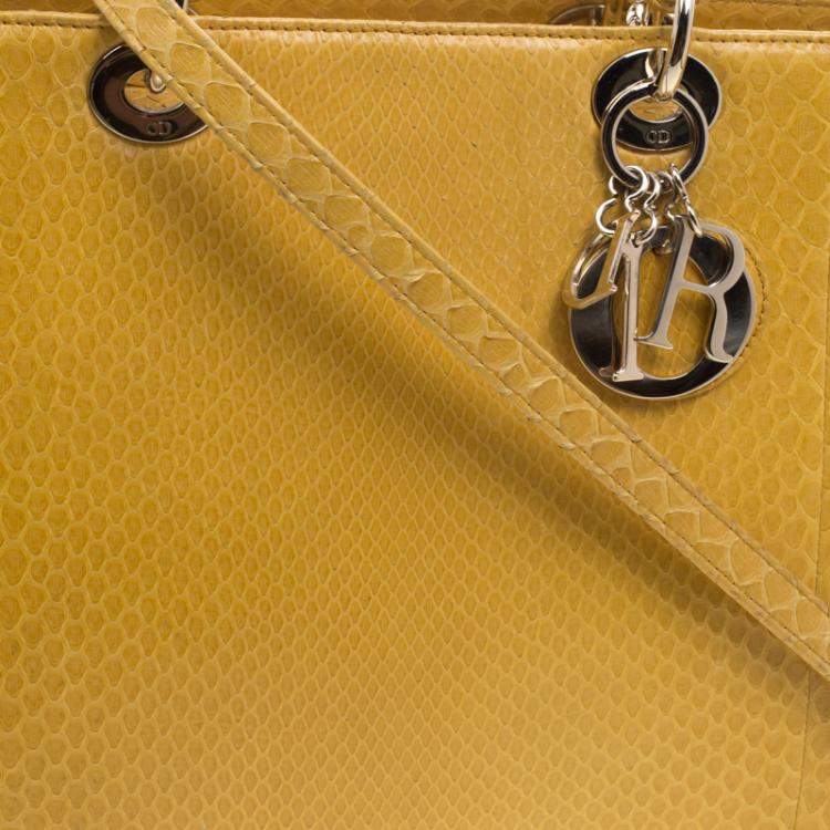 Pre Owned Dior Yellow Python Large Lady Dior Tote