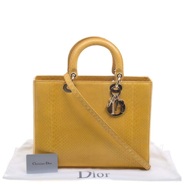 Pre Owned Dior Yellow Python Large Lady Dior Tote