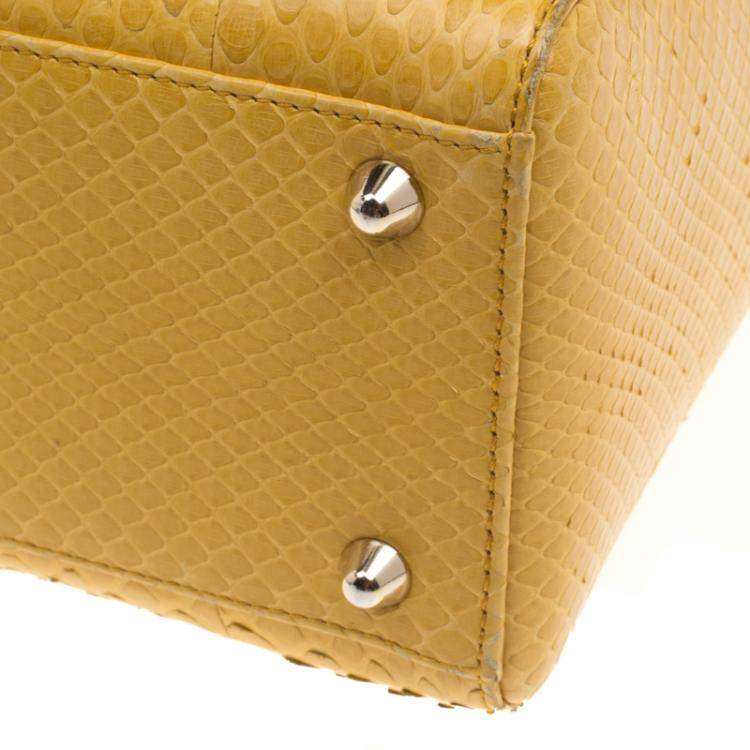 Pre Owned Dior Yellow Python Large Lady Dior Tote