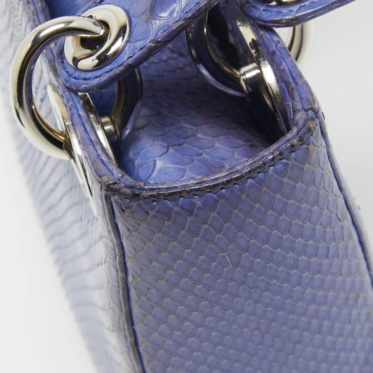 Pre Owned Dior Blue Snakeskin Mini Lady Dior Tote