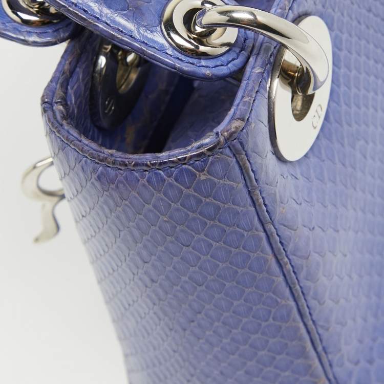 Pre Owned Dior Blue Snakeskin Mini Lady Dior Tote