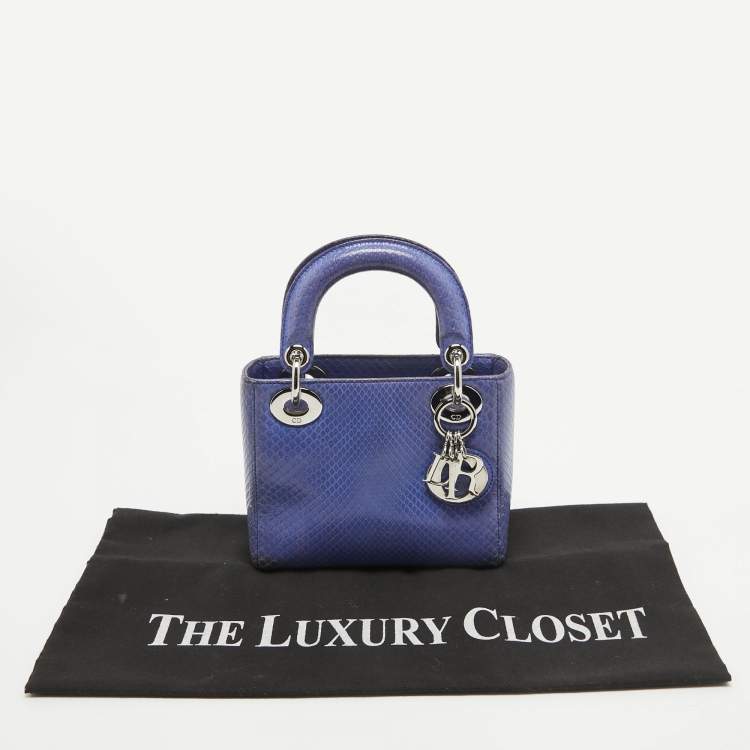 Pre Owned Dior Blue Snakeskin Mini Lady Dior Tote