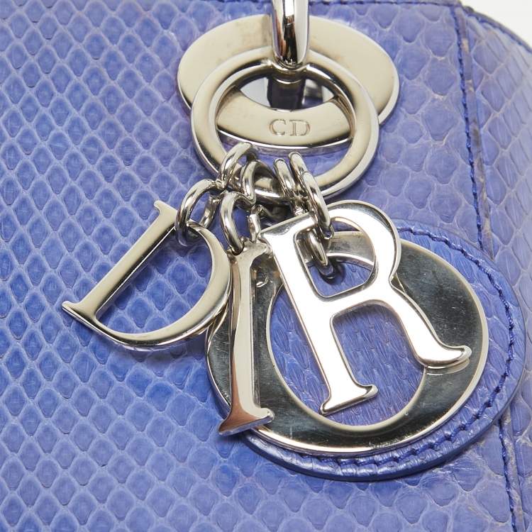 Pre Owned Dior Blue Snakeskin Mini Lady Dior Tote