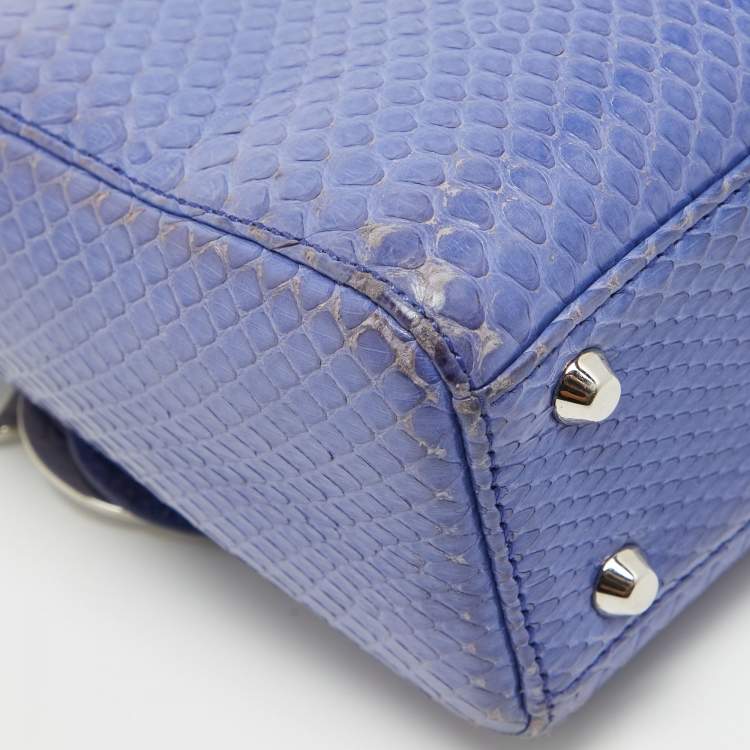 Pre Owned Dior Blue Snakeskin Mini Lady Dior Tote