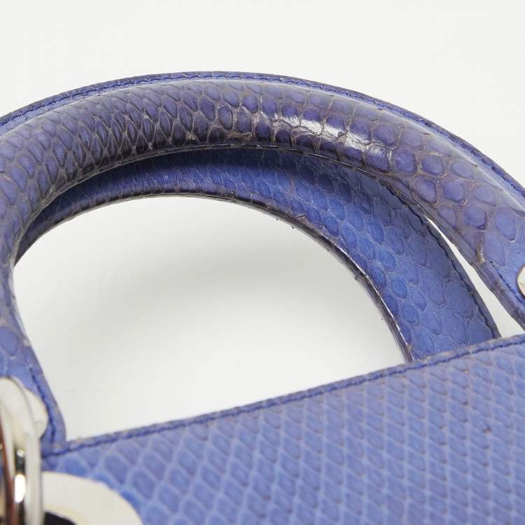 Pre Owned Dior Blue Snakeskin Mini Lady Dior Tote