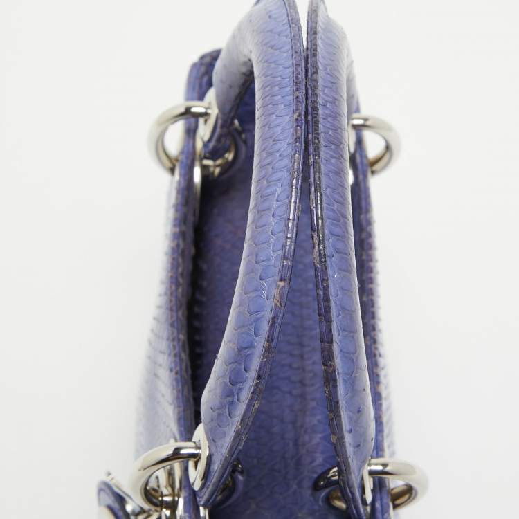 Pre Owned Dior Blue Snakeskin Mini Lady Dior Tote