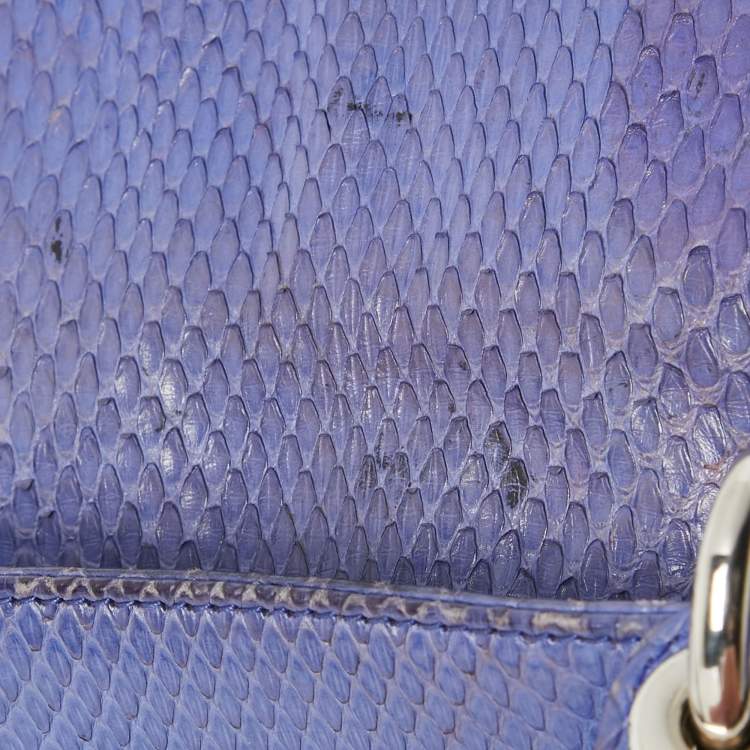 Pre Owned Dior Blue Snakeskin Mini Lady Dior Tote