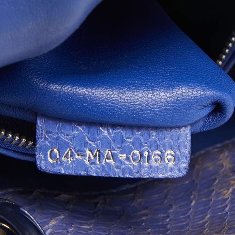 Pre Owned Dior Blue Snakeskin Mini Lady Dior Tote
