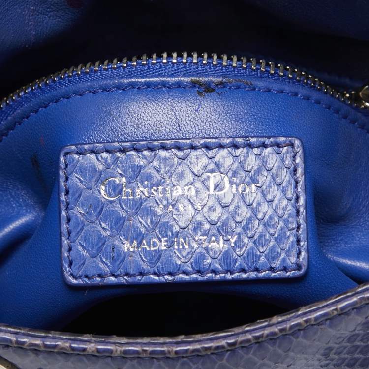 Pre Owned Dior Blue Snakeskin Mini Lady Dior Tote