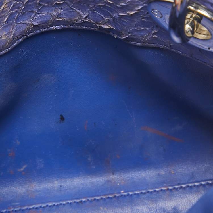 Pre Owned Dior Blue Snakeskin Mini Lady Dior Tote