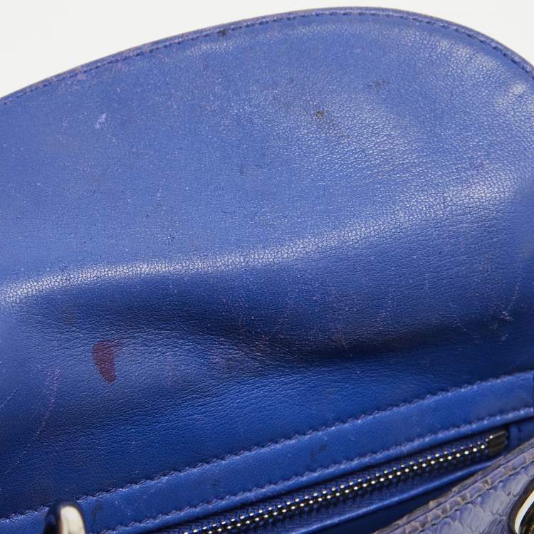 Pre Owned Dior Blue Snakeskin Mini Lady Dior Tote