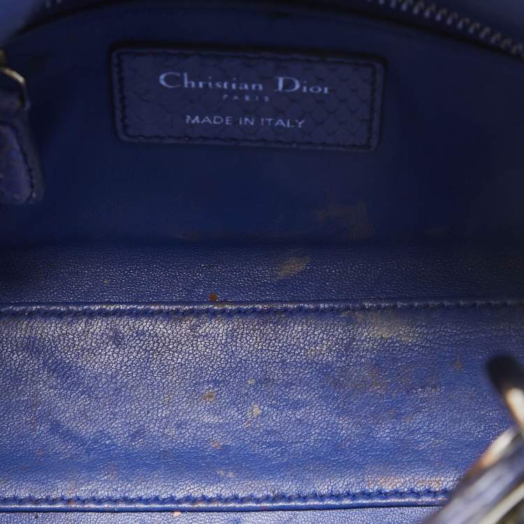 Pre Owned Dior Blue Snakeskin Mini Lady Dior Tote