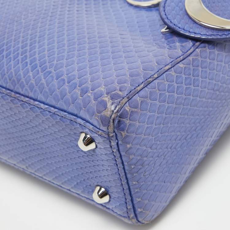 Pre Owned Dior Blue Snakeskin Mini Lady Dior Tote