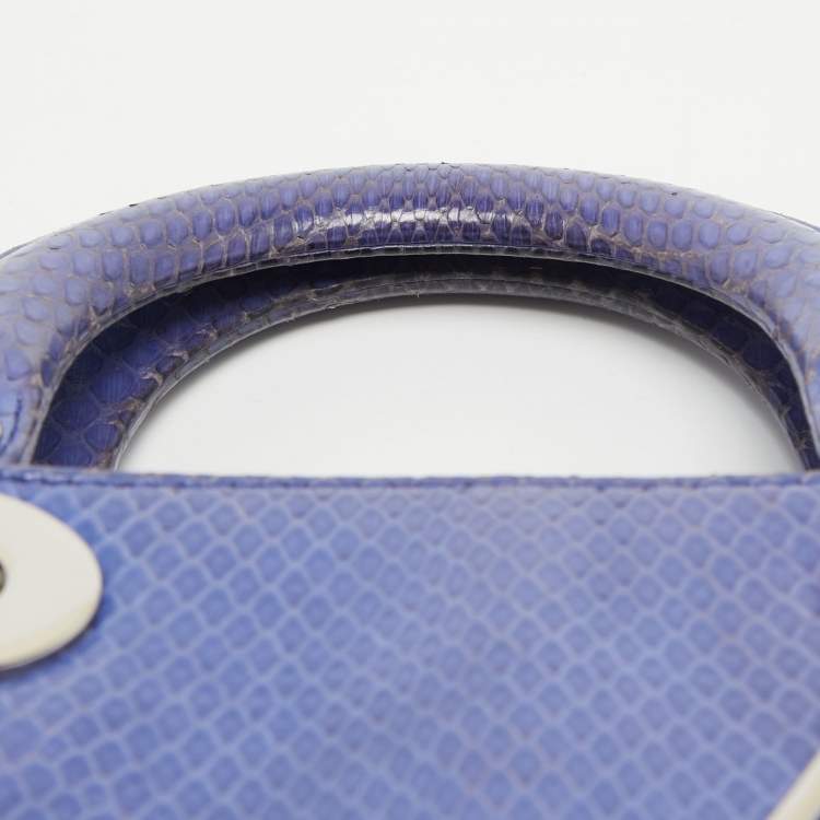 Pre Owned Dior Blue Snakeskin Mini Lady Dior Tote