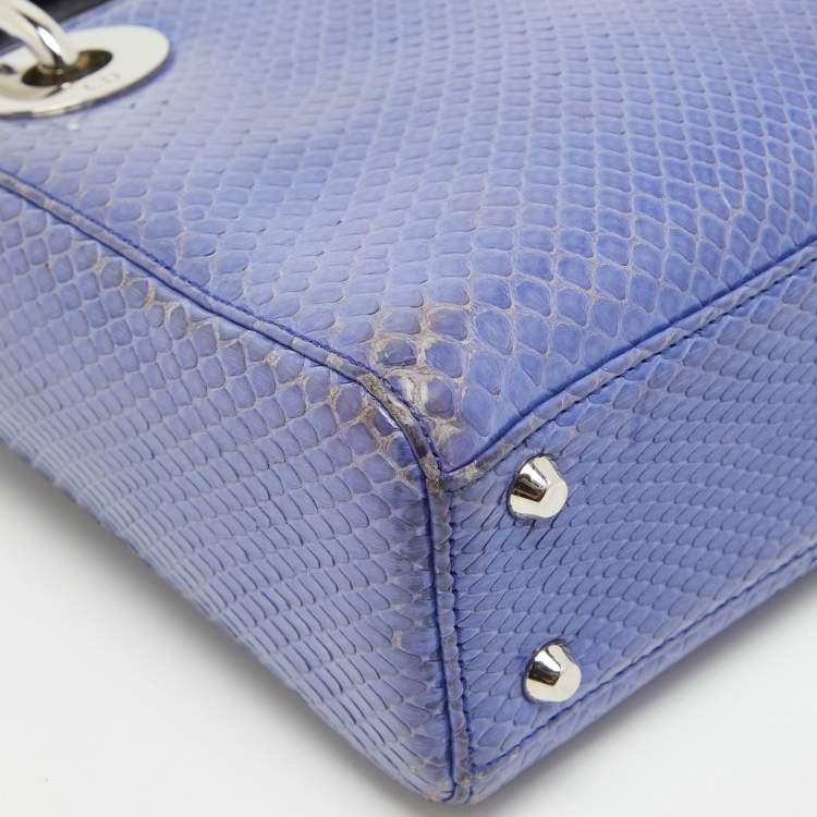 Pre Owned Dior Blue Snakeskin Mini Lady Dior Tote
