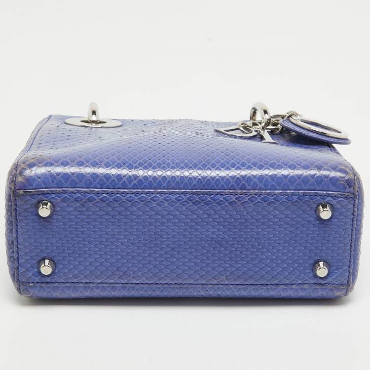 Pre Owned Dior Blue Snakeskin Mini Lady Dior Tote