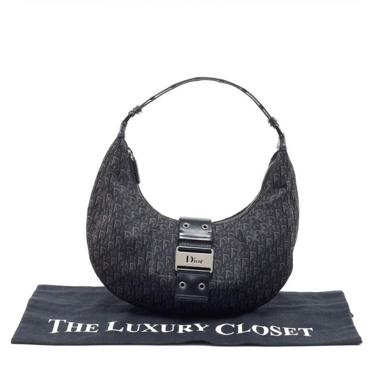 Pre Owned Dior Black/Grey Oblique Canvas and Leather Street Chic Hobo