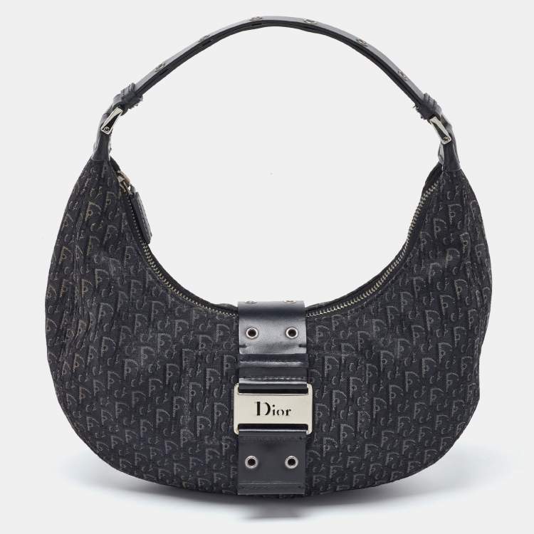 Pre Owned Dior Black/Grey Oblique Canvas and Leather Street Chic Hobo