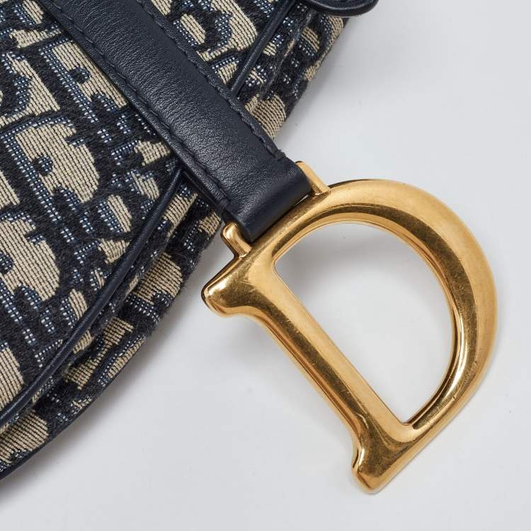 Pre Owned Dior Blue Oblique Canvas and Leather Saddle Bag