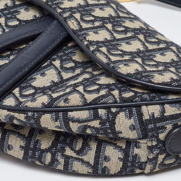 Pre Owned Dior Blue Oblique Canvas and Leather Saddle Bag