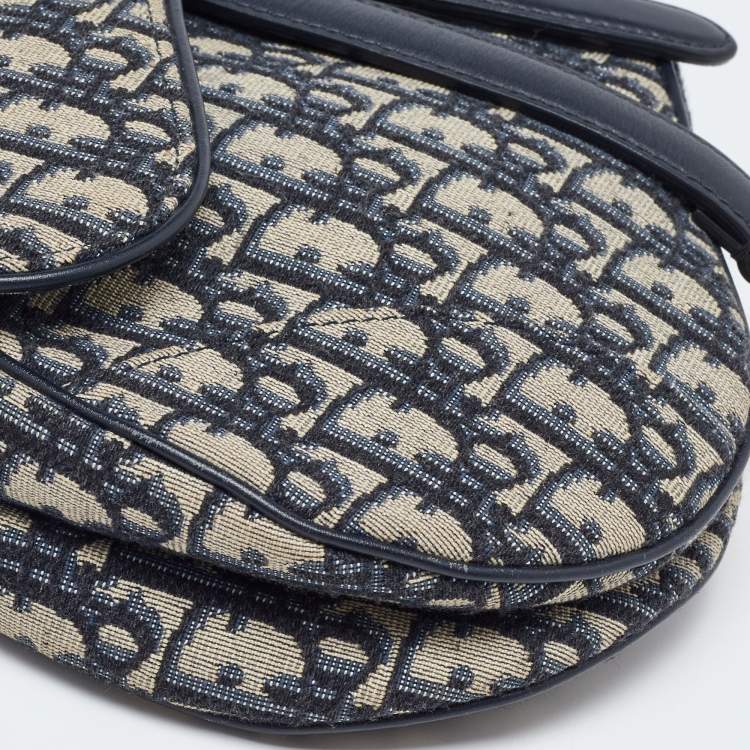 Pre Owned Dior Blue Oblique Canvas and Leather Saddle Bag