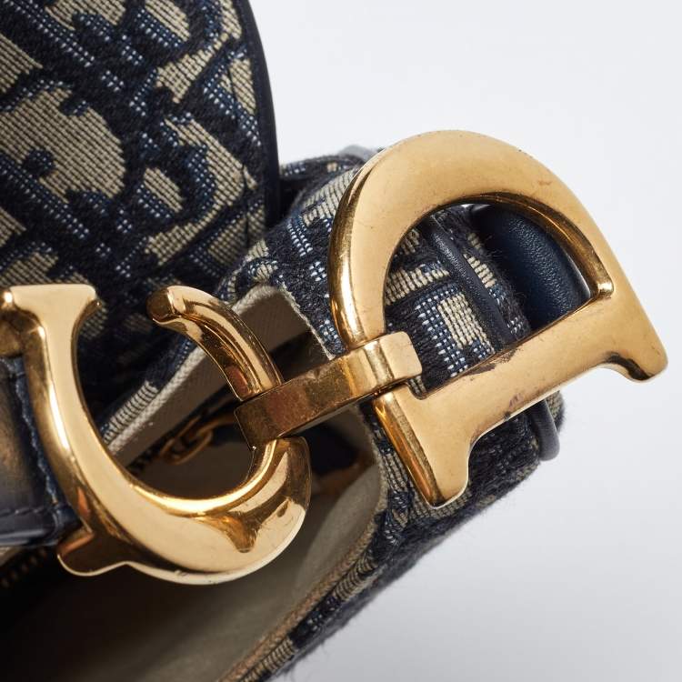 Pre Owned Dior Blue Oblique Canvas and Leather Saddle Bag