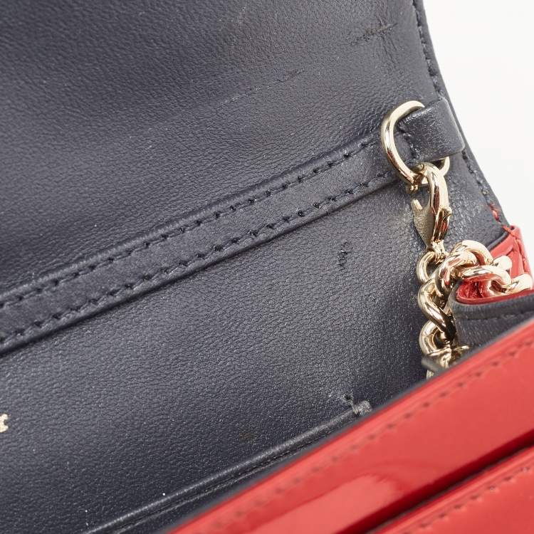 Pre Owned Dior Red Micro Cannage Patent Leather Diorama Wallet On Chain