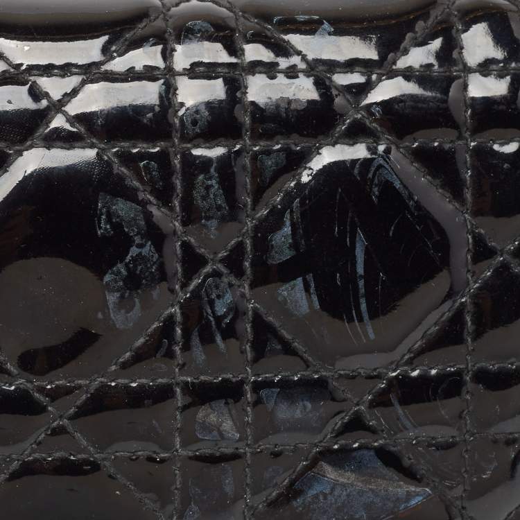 Pre Owned Dior Black Cannage Patent Leather Lady Dior Wallet on Chain