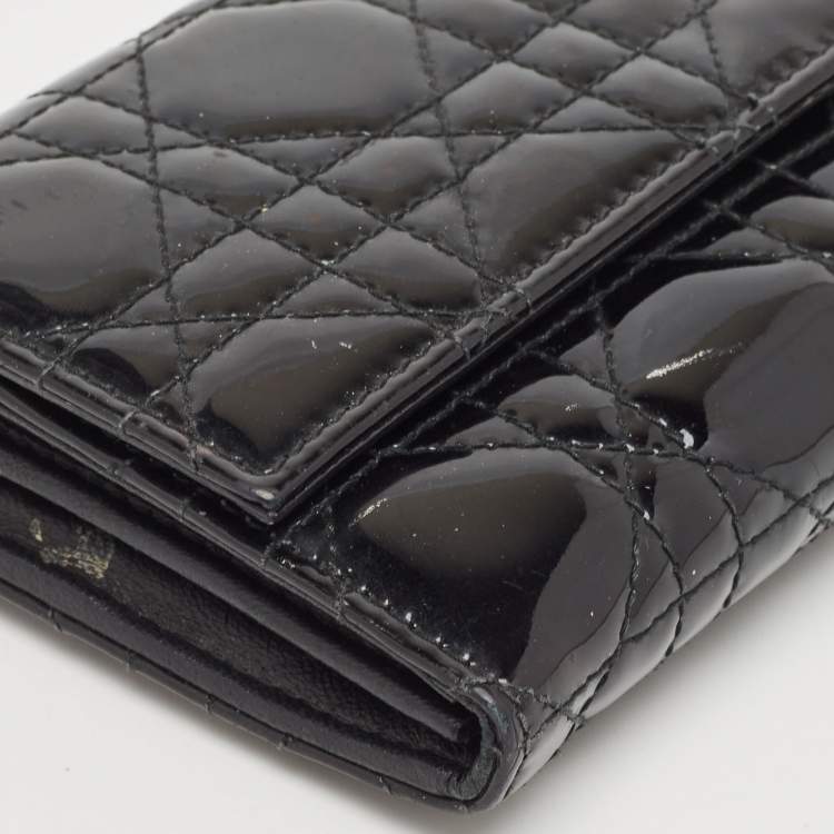 Pre Owned Dior Black Cannage Patent Leather Lady Dior Wallet on Chain
