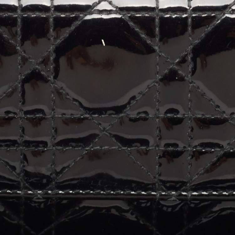 Pre Owned Dior Black Cannage Patent Leather Lady Dior Wallet on Chain