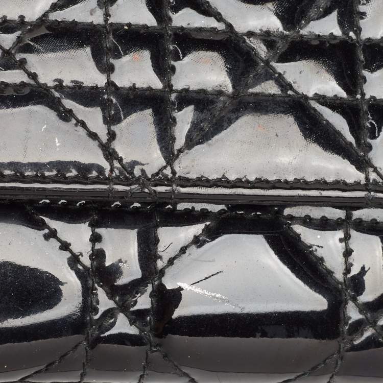 Pre Owned Dior Black Cannage Patent Leather Lady Dior Wallet on Chain