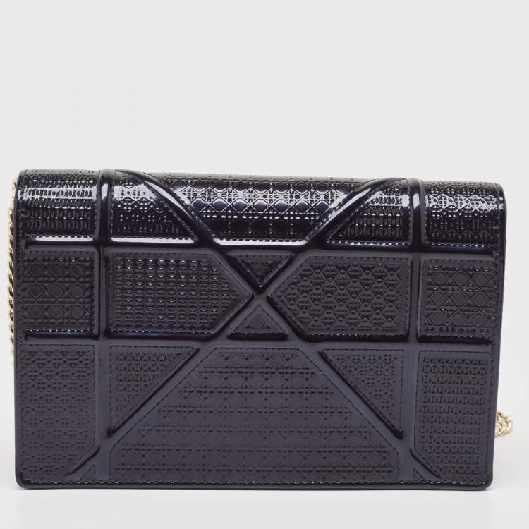 Pre Owned Dior Navy Blue Patent Leather Diorama Wallet on Chain