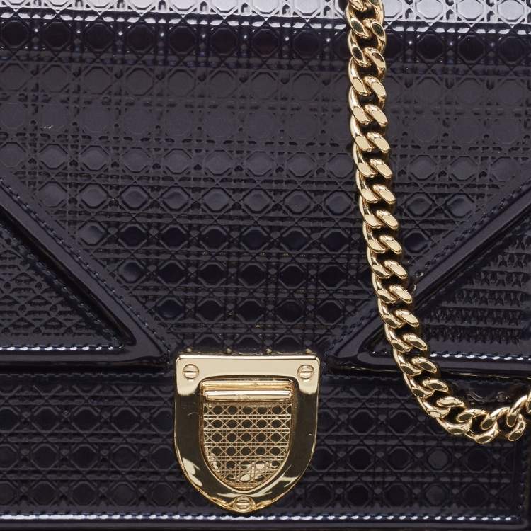 Pre Owned Dior Navy Blue Patent Leather Diorama Wallet on Chain