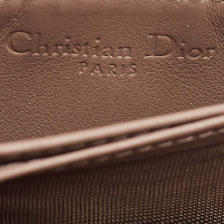 Pre Owned Dior Beige Cannage Patent Leather Lady Dior 5 Gusset Card Holder