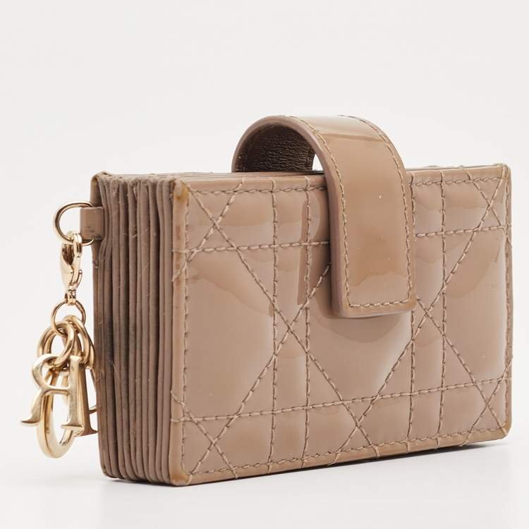 Pre Owned Dior Beige Cannage Patent Leather Lady Dior 5 Gusset Card Holder