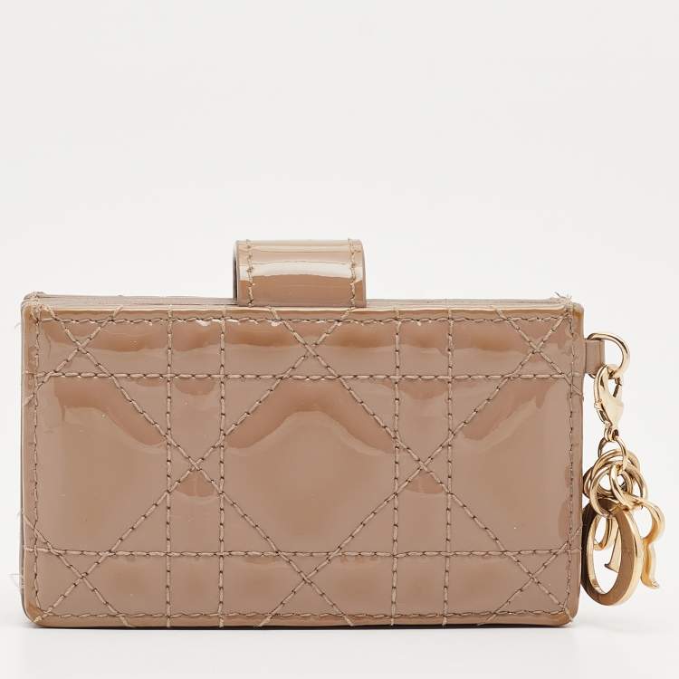 Pre Owned Dior Beige Cannage Patent Leather Lady Dior 5 Gusset Card Holder